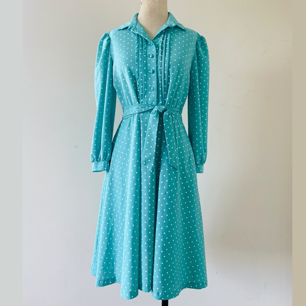 THE SHIRTDRESS | 1970s teal polka dot sears shirtdress